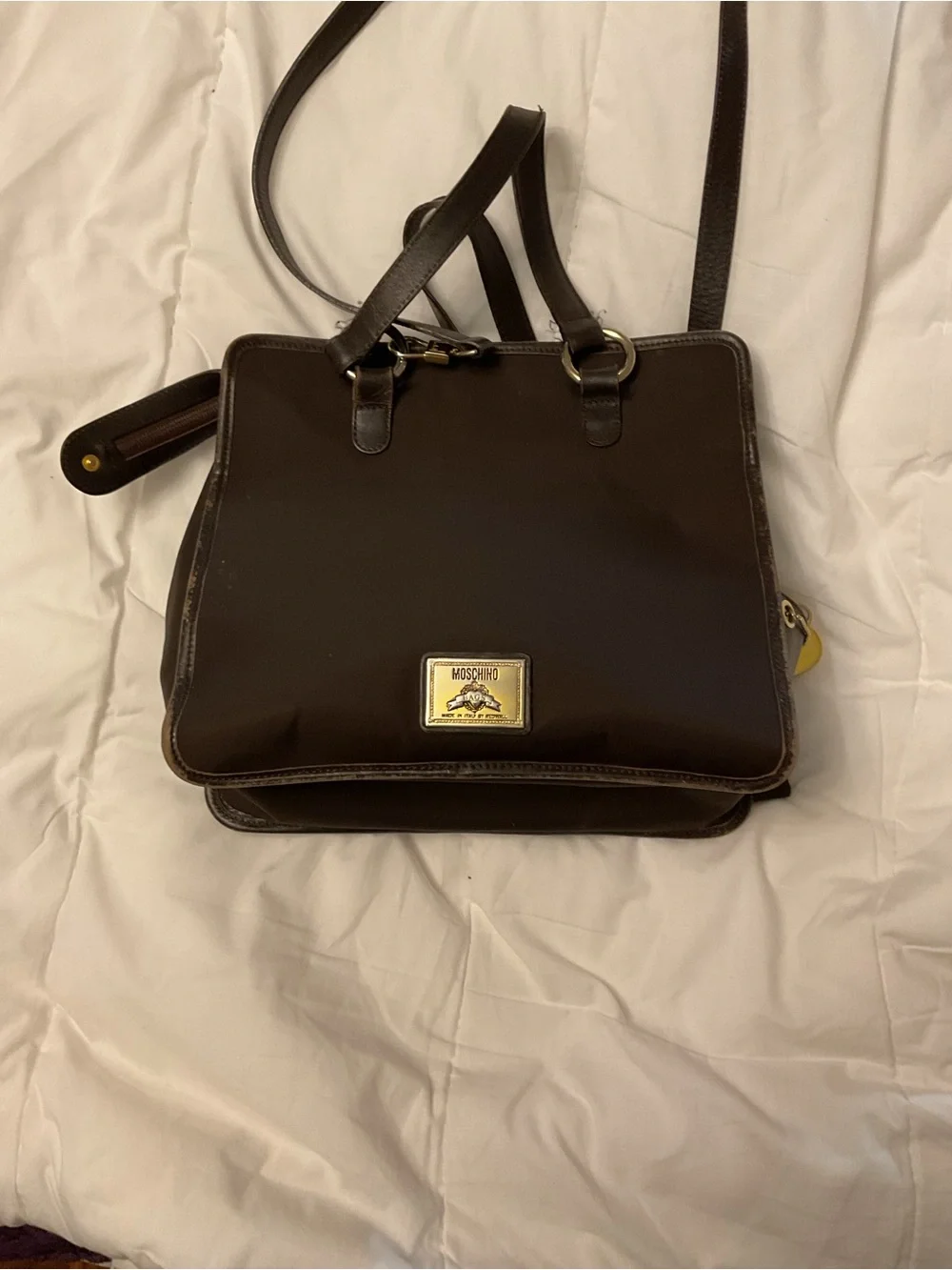 Moschino Dark Brown Leather Multi-Pocket Crossbody Tote